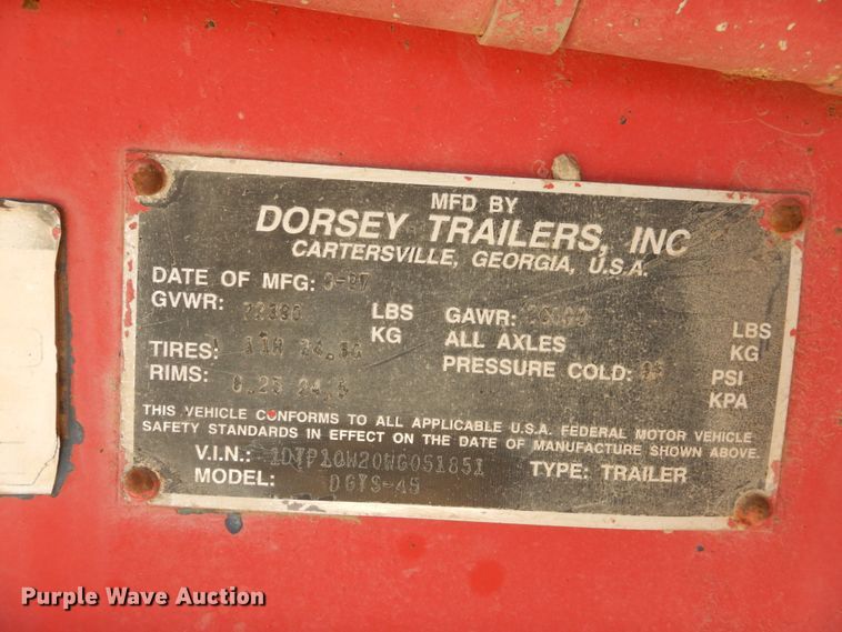 image for item DJ3029 1998 Dorsey DGTS-45 flatbed nurse tank trailer