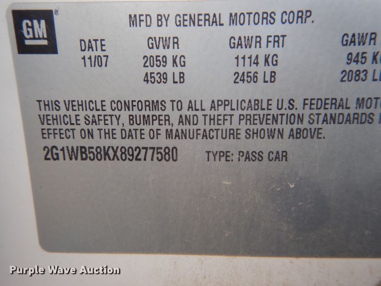 image for item DF3019 2008 Chevrolet Impala LS  passenger vehicle