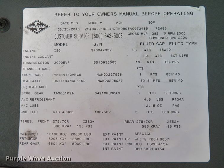image for item DI2104 2010 Spartan Furion Super Chief ambulance