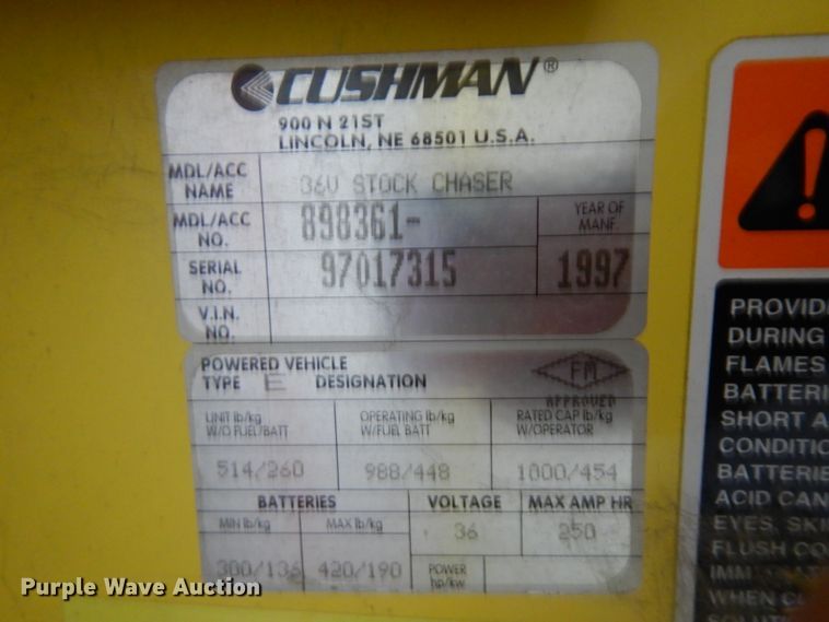 image for item ER9992 1997 Cushman Stock Chaser utility cart