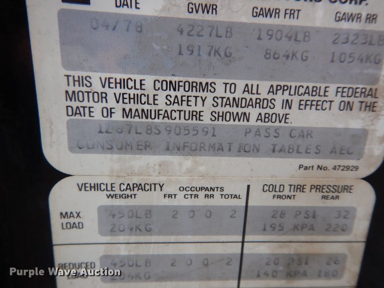 image for item FD9863 1978 Chevrolet Corvette  pace car