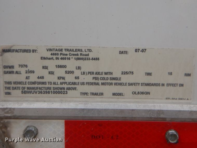 image for item GF9122 2008 Vintage enclosed cargo trailer