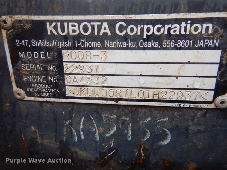 image for item DF3000 Kubota K008-3 mini excavator