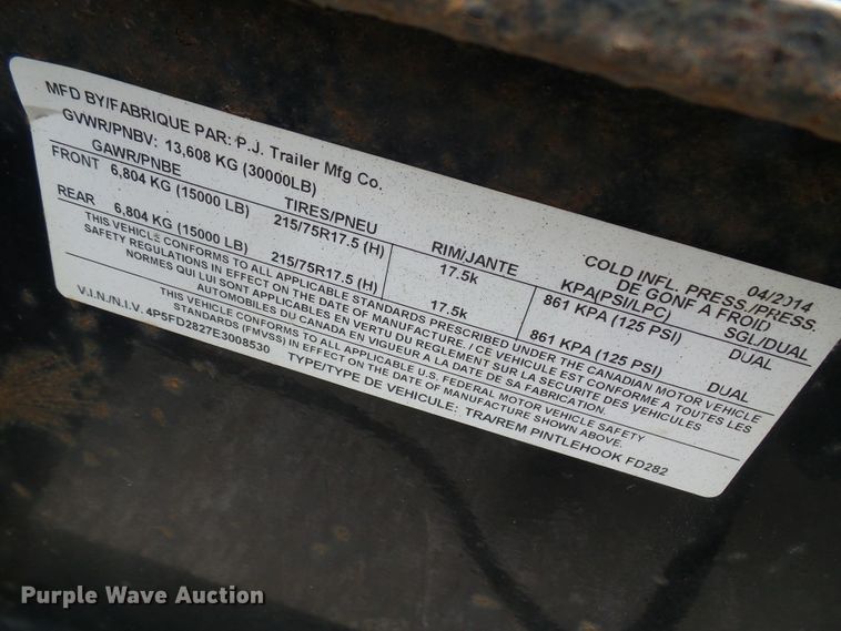 image for item DG5594 2014 PJ Trailers FD282 equipment trailer