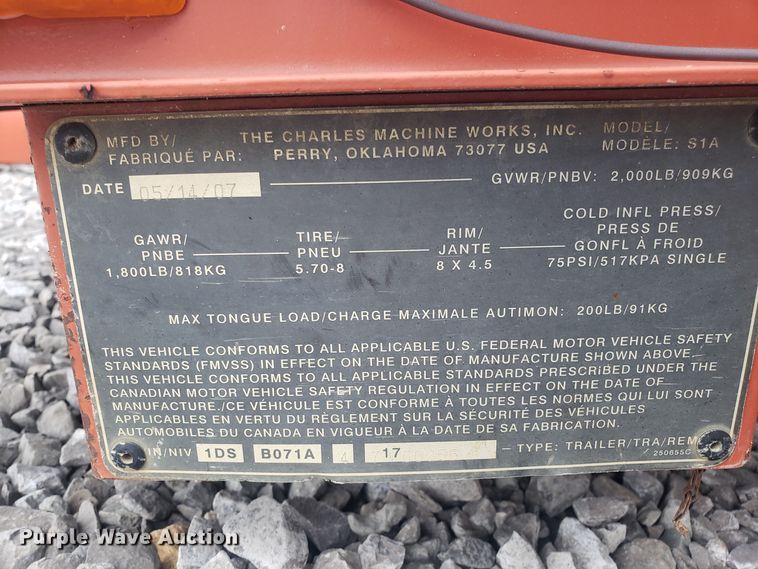 image for item DH5813 2007 Ditch Witch utility trailer