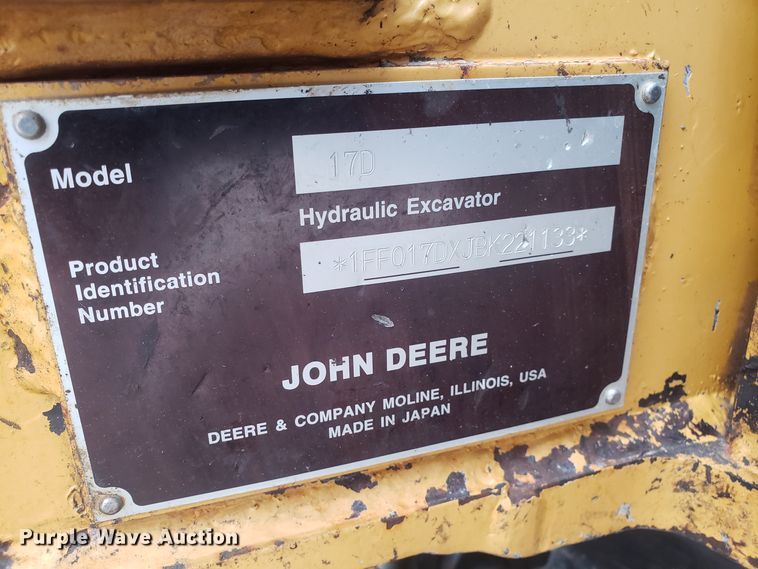 image for item DH5816 2011 John Deere 17D mini excavator