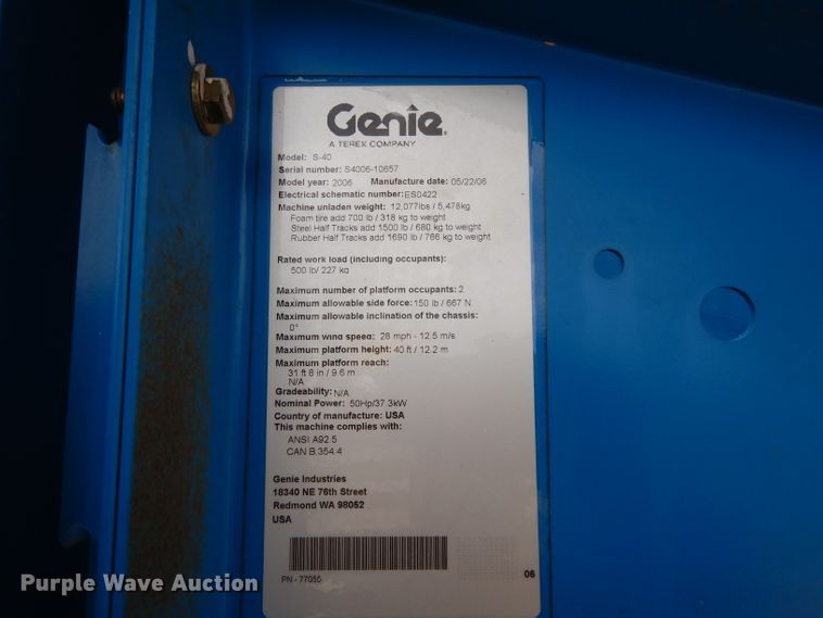 image for item DJ3001 2006 Genie S40  boom lift