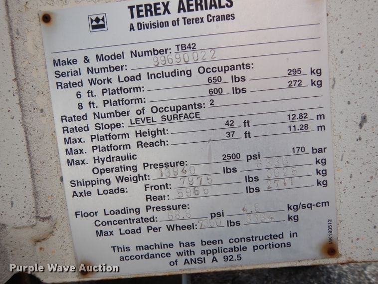 image for item DJ3008 1999 Terex TB42  boom lift