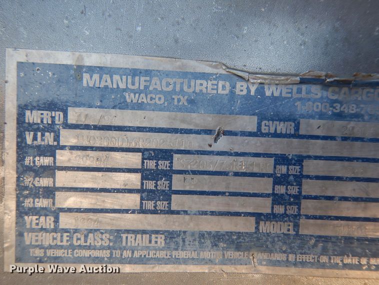 image for item GE9256 1994 Wells TW101 enclosed cargo trailer