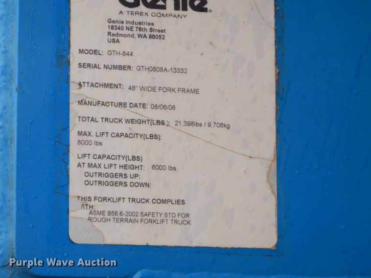image for item GN9217 2008 Genie GTH-844  telehandler