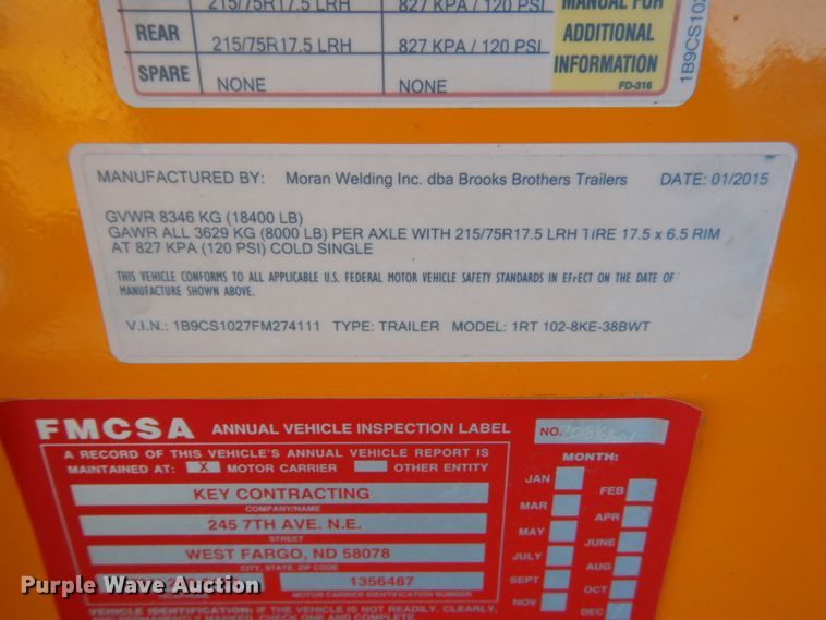 image for item GW9617 2015 Brooks Brothers 1RT1028KE38BWT tensioner trailer