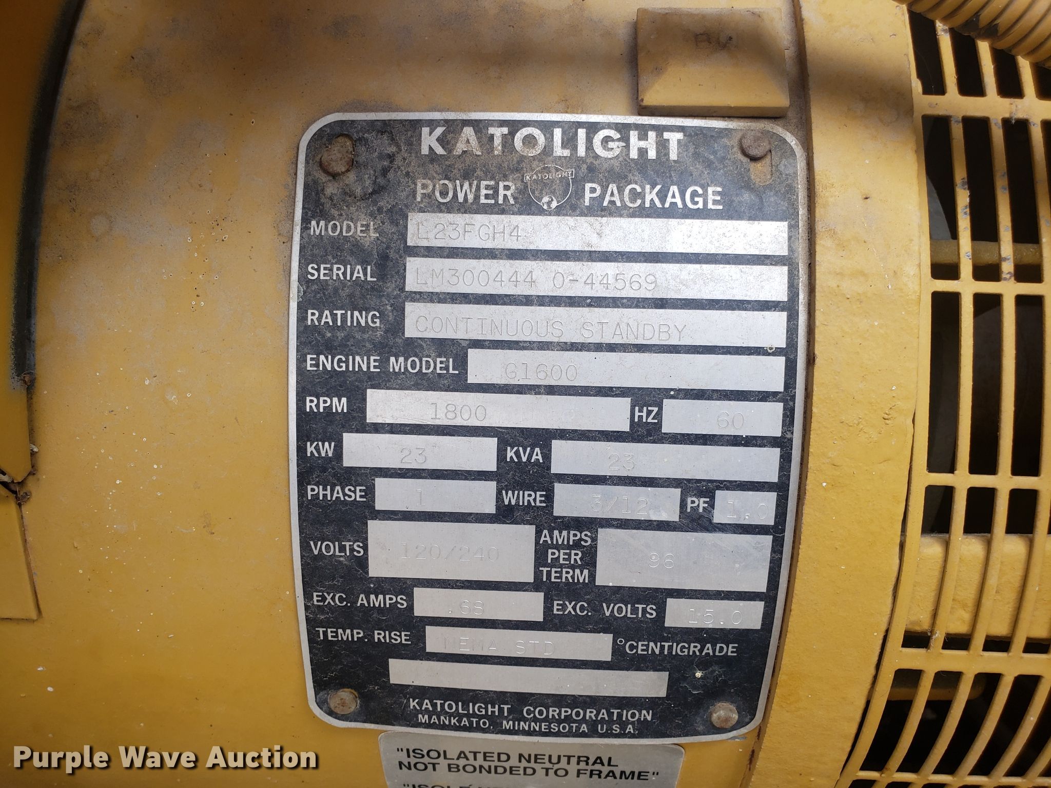 Katolight L23FGH4 generator in Basehor, KS Item DH5773 sold Purple Wave