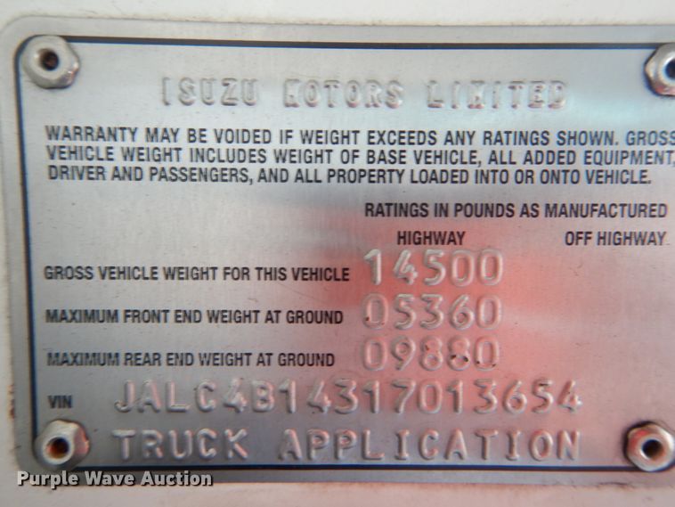 image for item GB9881 2001 Isuzu NPR truck cab and chassis