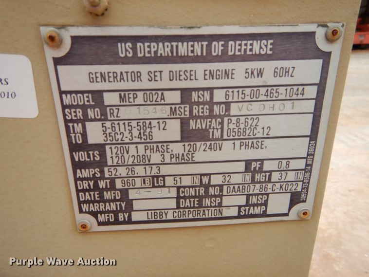 image for item GK9084 Department of Defense MEP002A generator