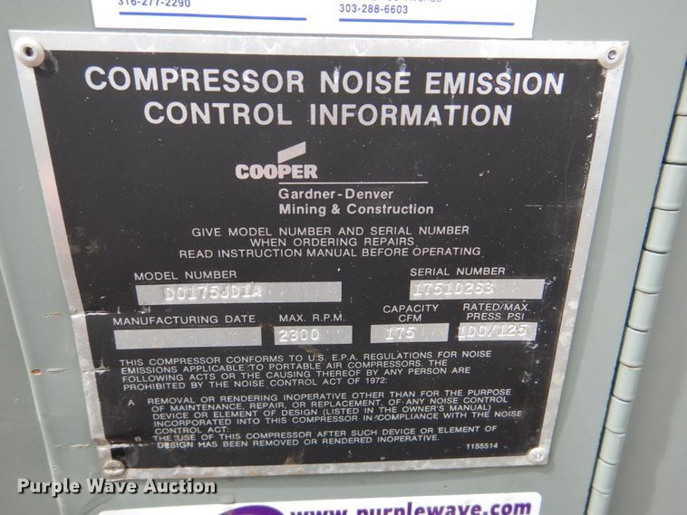 image for item GO9121 Gardner Denver D175 air compressor