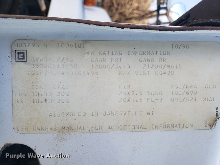 image for item GO9269 1991 Chevrolet Kodiak C5500 dump truck