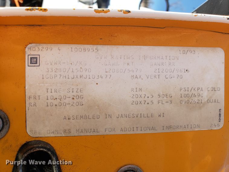 image for item GO9279 1991 Chevrolet Kodiak C6500 dump truck