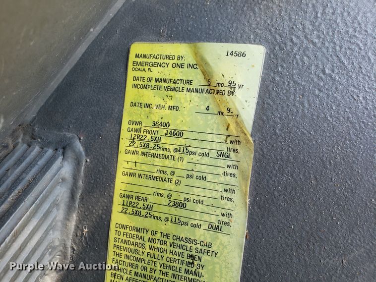 image for item GO9292 1995 E-one fire truck