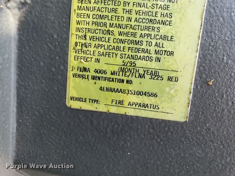 image for item GO9292 1995 E-one fire truck