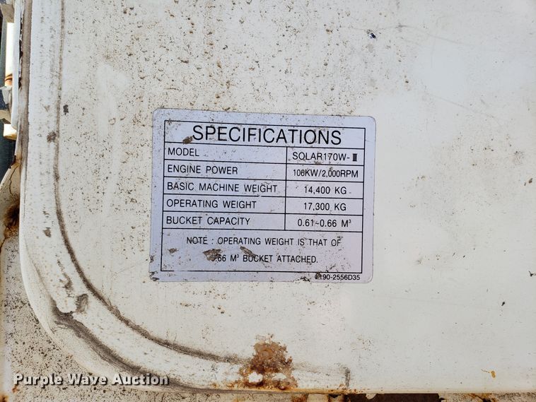 image for item GO9294 1999 Daewoo Solar 170W-III rubber tired excavator