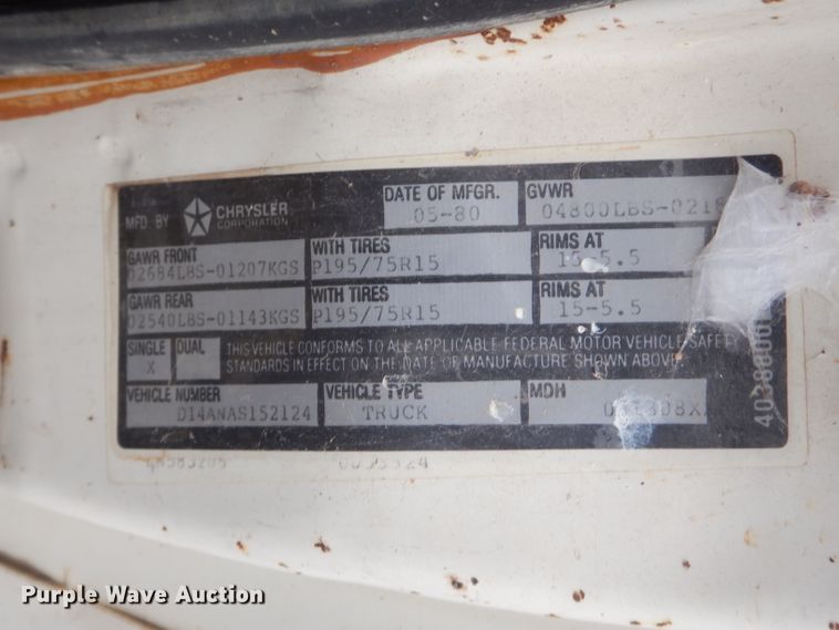 image for item GO9987 1980 Dodge Custom 150  pickup truck