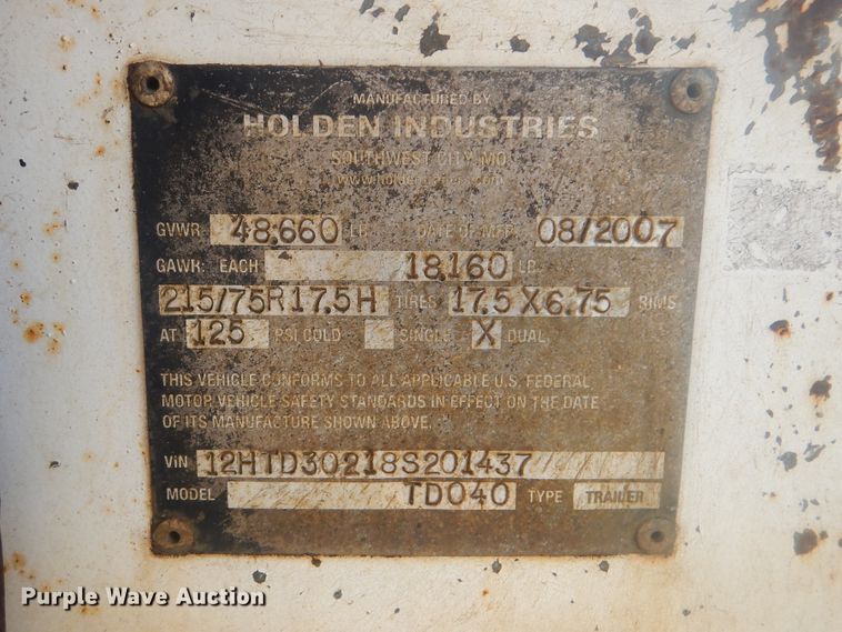 image for item GY9753 2007 Holden Industries TD040 equipment trailer