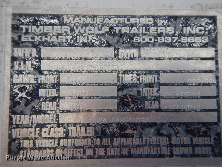 image for item GW9665 1994 Timberwolf 848GNTBI enclosed cargo trailer