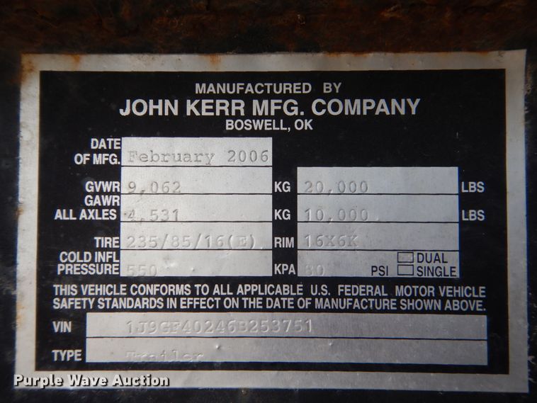 image for item GW9682 2006 John Kerr equipment trailer