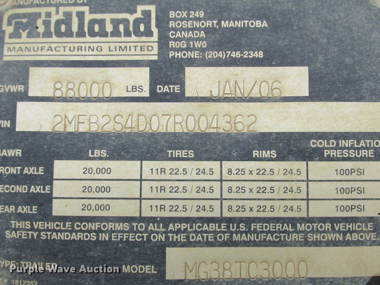 image for item DA8358 2007 Midland MG38TC3000 bottom dump trailer