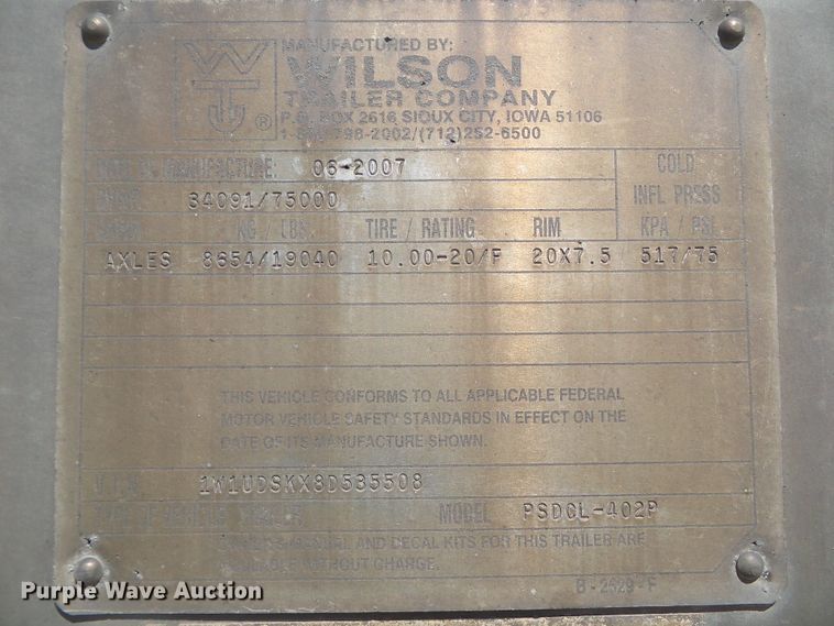 image for item DF0830 2008 Wilson PSDCL-402P livestock trailer