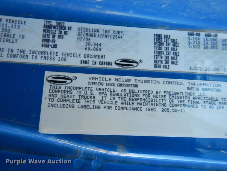 image for item DG6350 2007 Sterling LT8500 truck cab and chassis