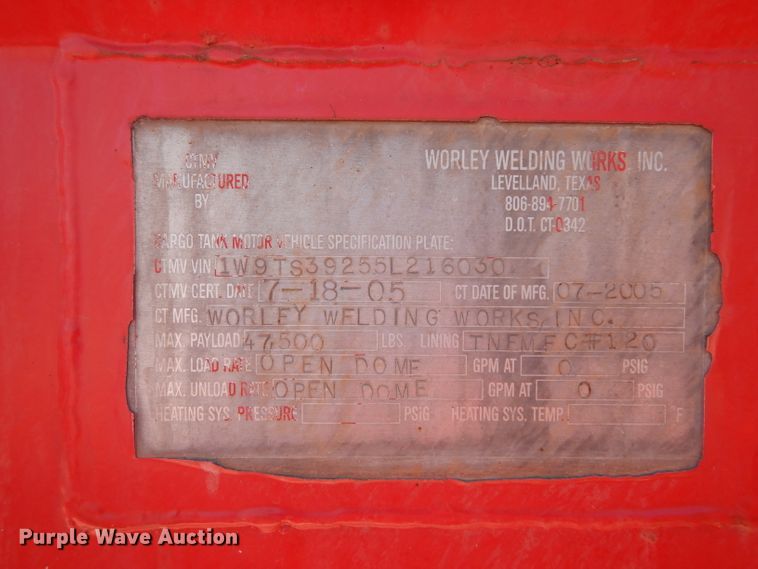 image for item DH2434 2005 Worley Welding 3 Tank acid tank trailer