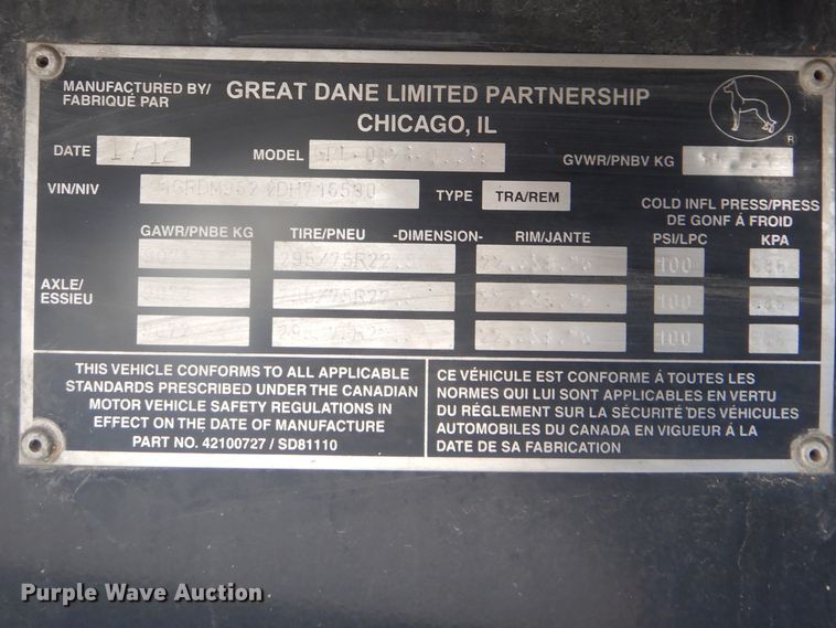 image for item GD9197 2013 Great Dane GPL00240004 flatbed trailer