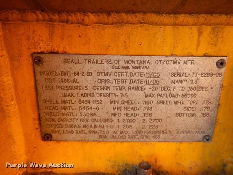 image for item GH9009 2006 Beall BATT-54-2-SB tank trailer