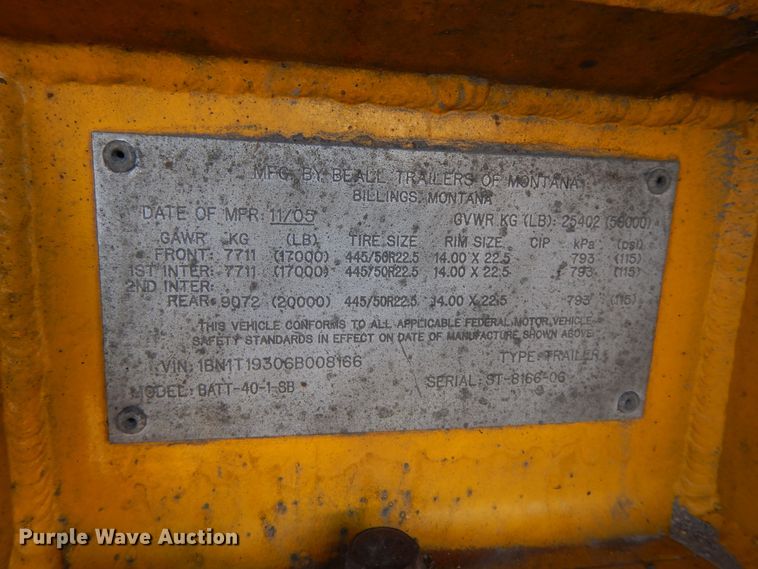 image for item GH9010 2006 Beall BATT-40-1-SB tank trailer