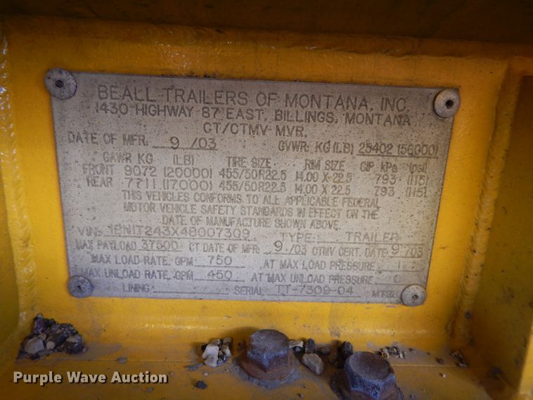 image for item GH9011 2004 Beall BATT-50-2-SB tank trailer