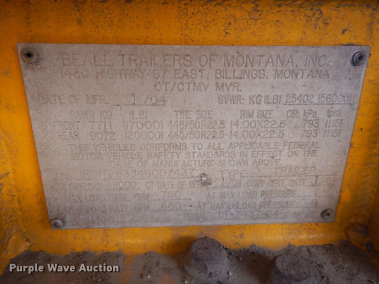 image for item GH9012 2004 Beall BATT-58-2-SB tank trailer