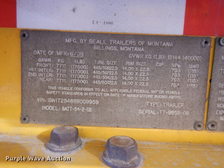 image for item GH9013 2008 Beall BATT-54-2-SB tank trailer