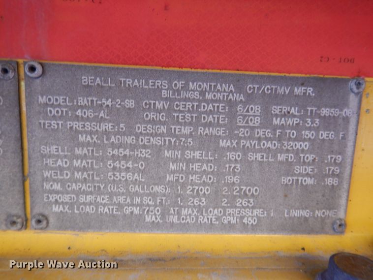 image for item GH9013 2008 Beall BATT-54-2-SB tank trailer