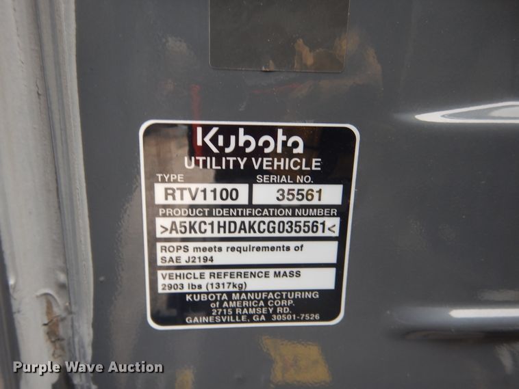image for item ES9604 2012 Kubota RTV1100 utility vehicle