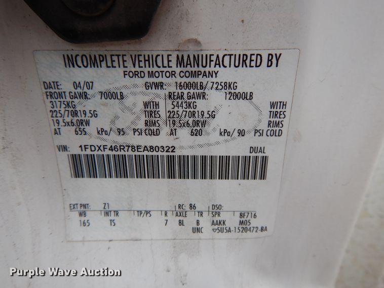 image for item DF6037 2008 Ford F450 Super Duty XL utility bed truck