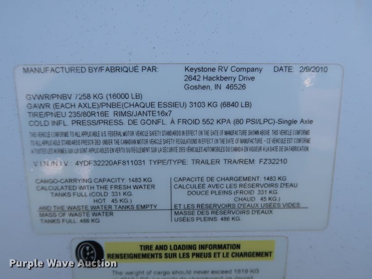 image for item DG7138 2010 Keystone FZ32210 Fuzion Touring Edition II camper