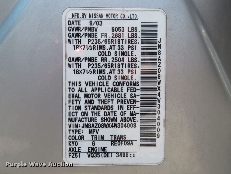 image for item DI2112 2004 Nissan Murano SL  SUV