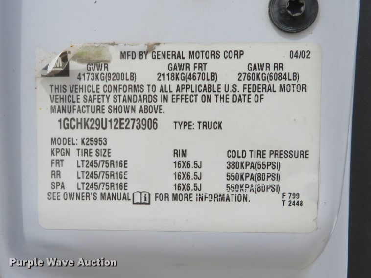 image for item DI2116 2002 Chevrolet Silverado 2500HD  Ext. Cab utility bed pickup truck