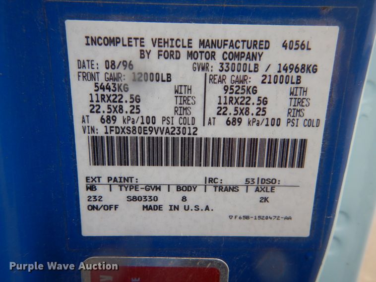 image for item FX9011 1997 Ford Louisville L8000 crane truck