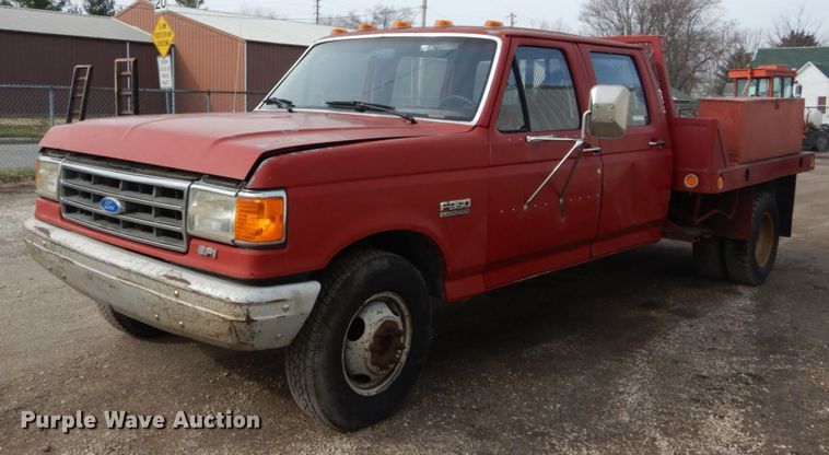 image for item GB9830 1988 Ford F350  Crew Cab flatbed pickup truck