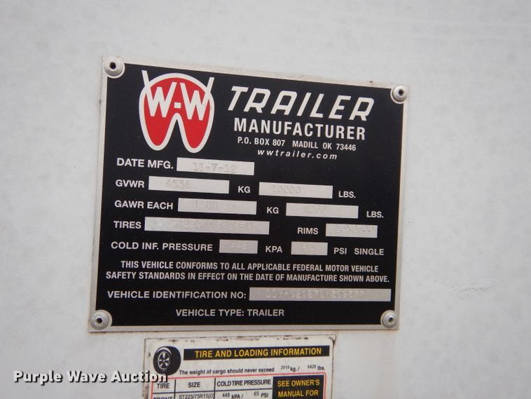 image for item GK9111 2012 WW enclosed cargo trailer