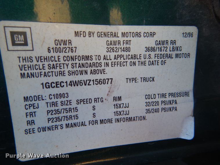 image for item GW9548 1997 Chevrolet C1500  pickup truck