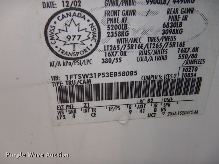 image for item GW9712 2003 Ford F350 Super Duty  Crew Cab pickup truck