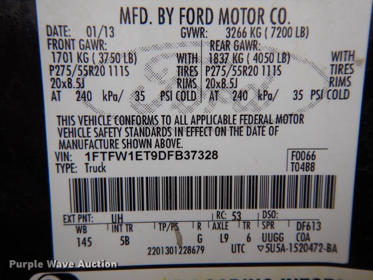 image for item GX9992 2013 Ford F150  SuperCrew pickup truck